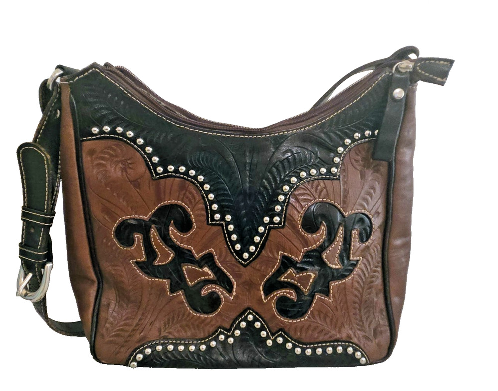 American West Annie's Secret Collection hand-tooled leather crossbody handbag